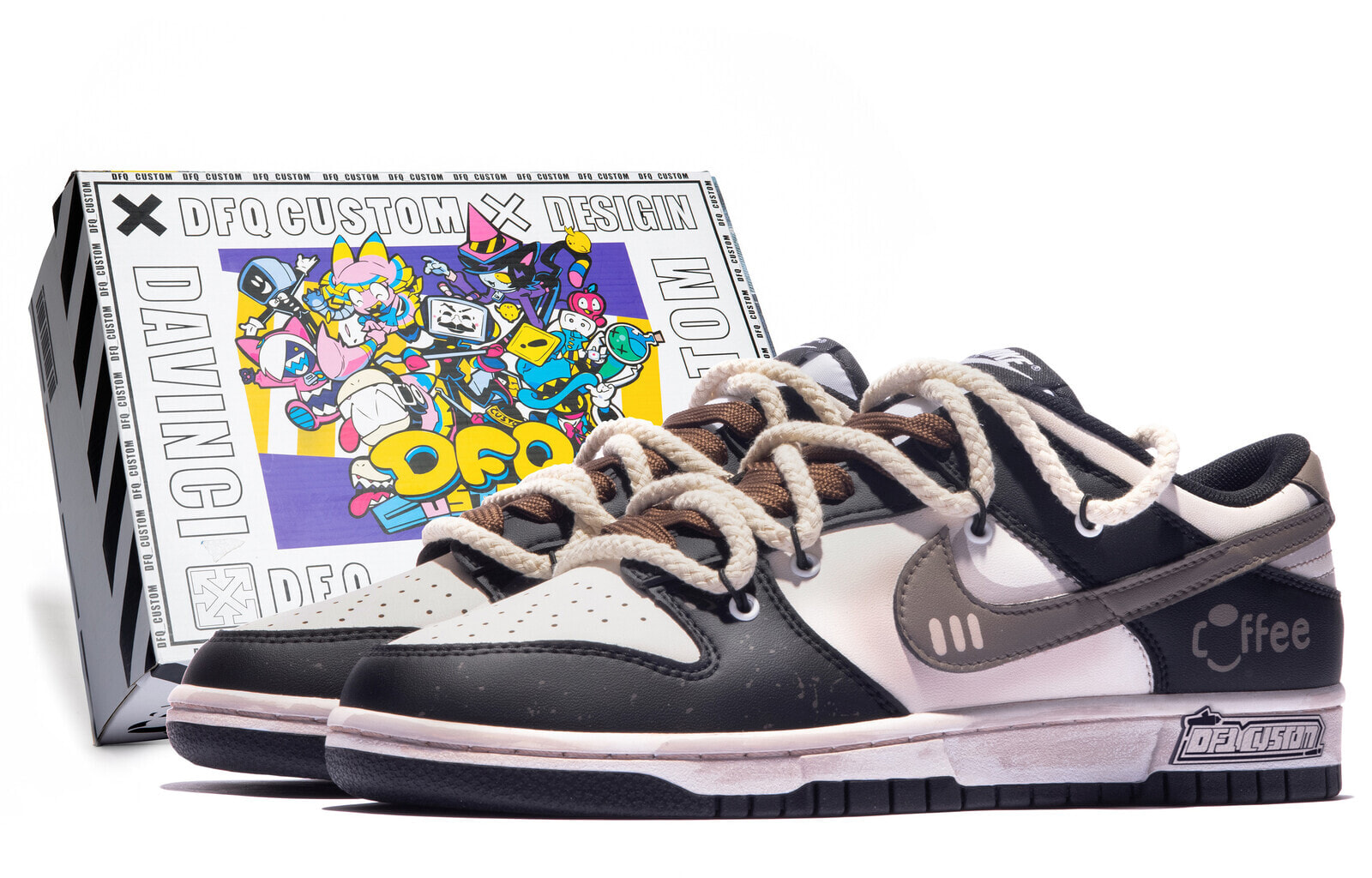 【定制球鞋】 Nike Dunk Low 特殊鞋盒 经典美式 咖啡 复古 低帮 板鞋 GS 米白黑棕 / Кроссовки Nike Dunk Low CW1590-100