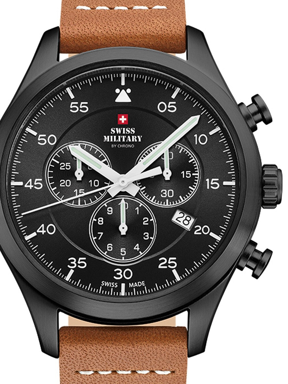 Мужские наручные часы с коричневым кожаным ремешком  Swiss Military SM34076.08 Chronograph 43mm 10ATM