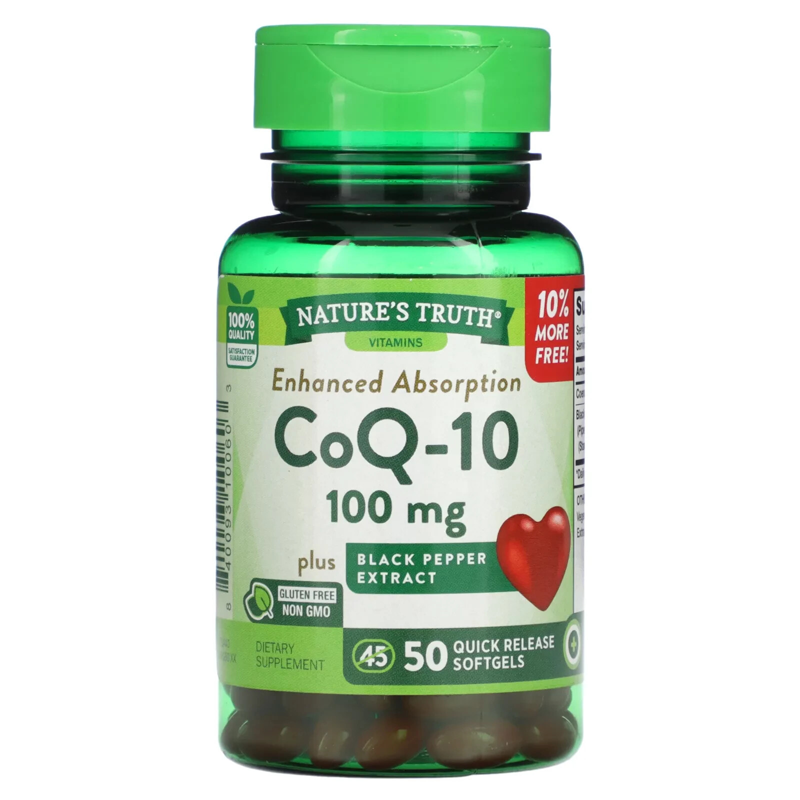 Nature's Truth, Enhanced Absorbs, CoQ-10, 200 мг, 50 капсул с быстрым высвобождением