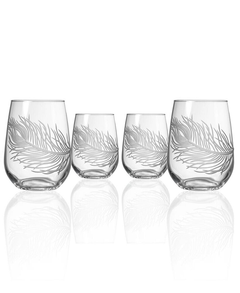 Rolf Glass peacock Stemless 17Oz - Set Of 4 Glasses