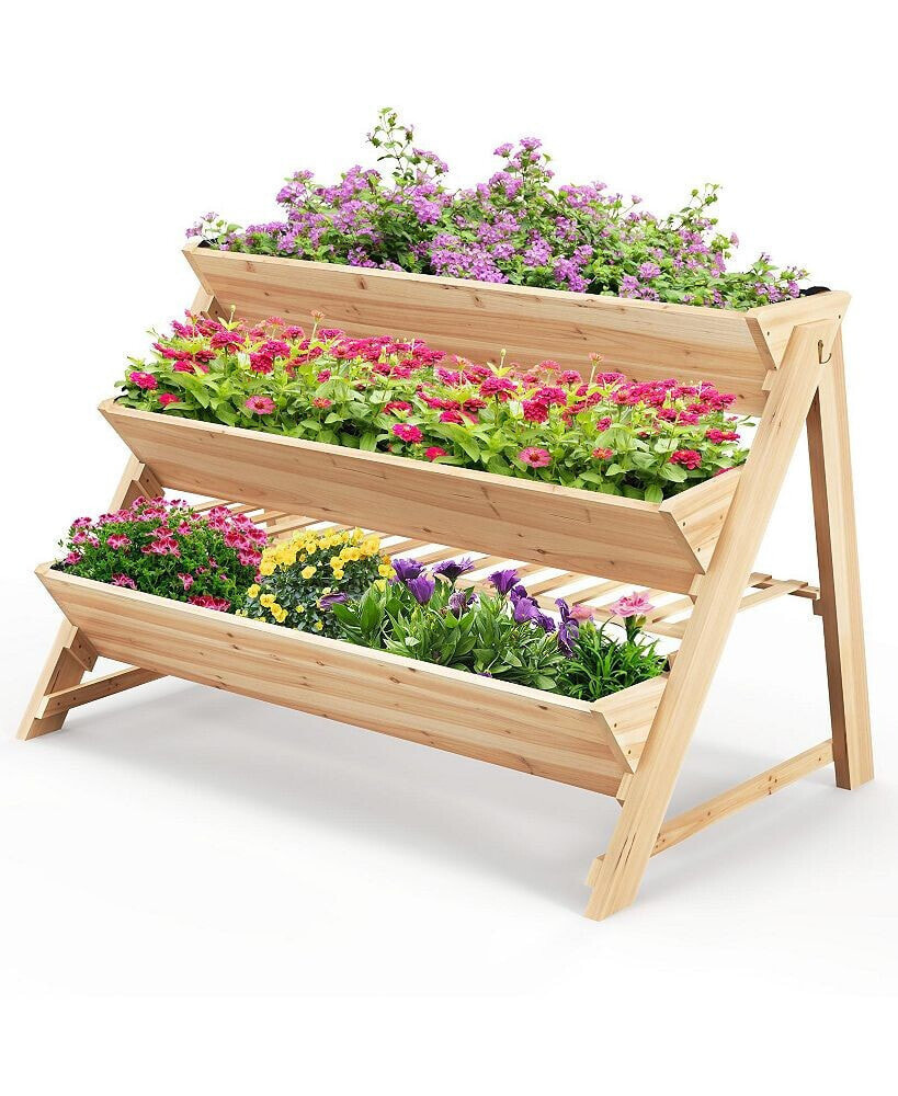 Slickblue 3-Tier Garden Bed with Storage Shelf 2 Hanging Hooks and 3 Bed Liners