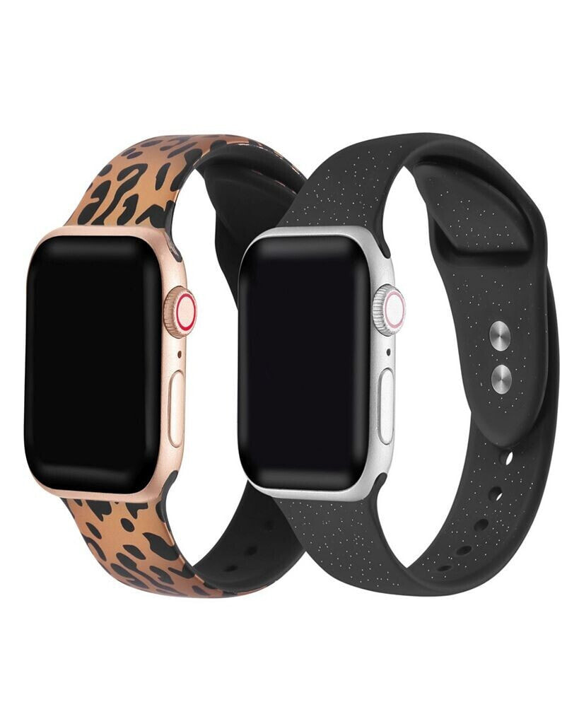 Posh Tech men's and Women's Rose Gold Tone Cheetah and Black Glitter 2 Piece Silicone Band for Apple Watch 38mm