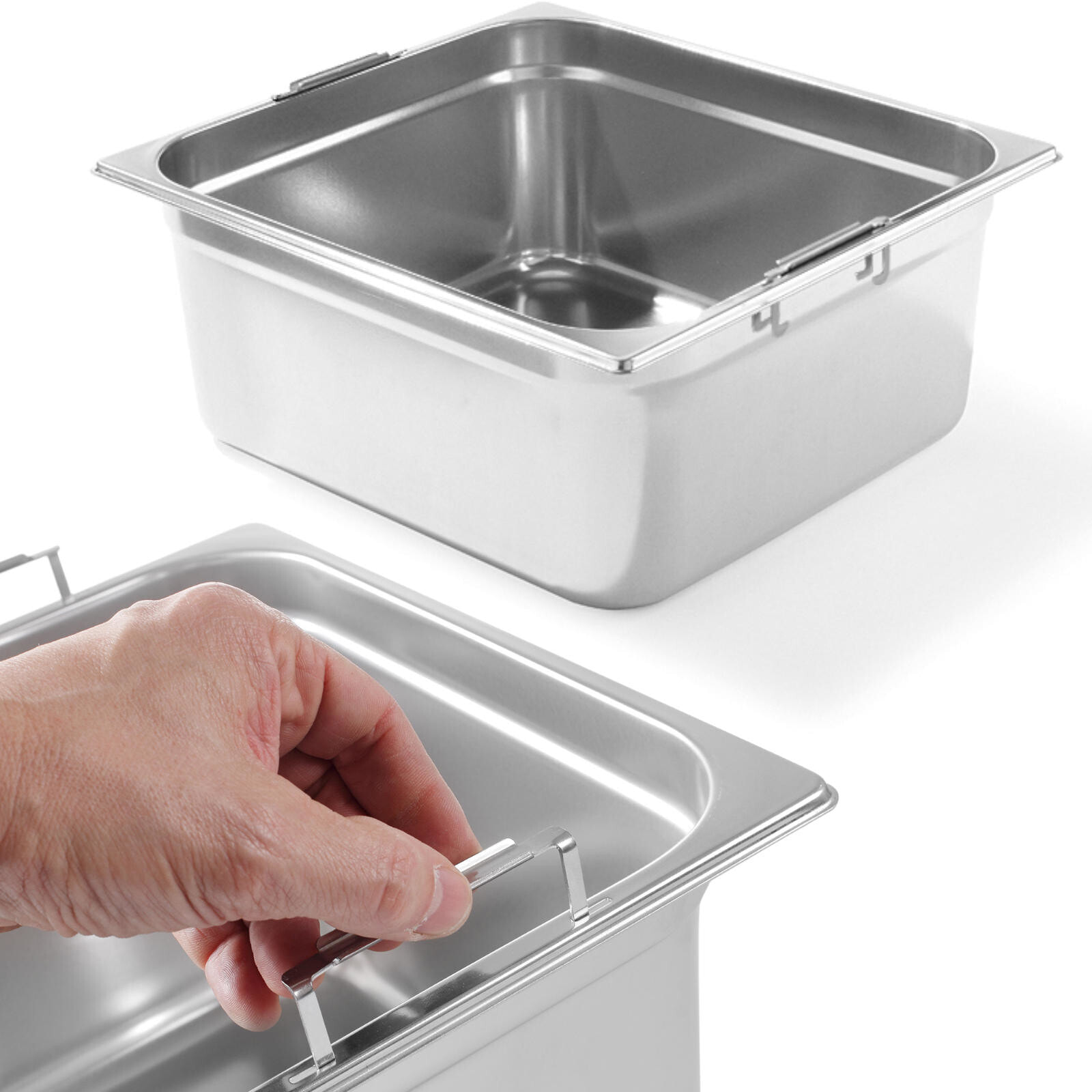 GN container with retractable handles, stainless steel GN2 / 3 354x325mm height 200mm - Hendi 803301