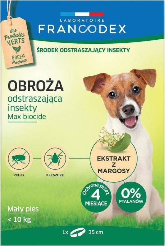 Средство от блох и клещей для животных FRANCODEX FRANCODEX Obroża dla małych psów do 10 kg odstraszająca insekty - 4 miesiące ochrony, 35 cm