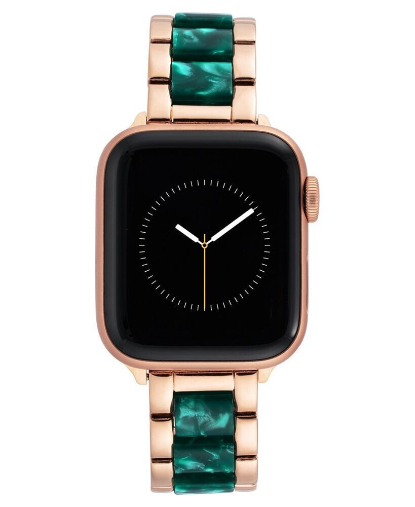 Anne Klein 38/40/41mm Apple Watch Bracelet in Green Resin and Rose Gold Stainless Steel With Rose Gold Adaptors