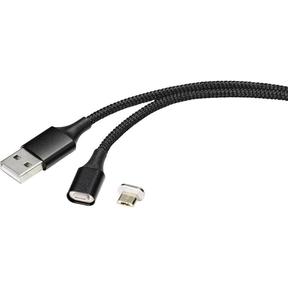 Renkforce USB-Kabel USB 2.0 USB-A Stecker, USB-Micro-B Stecker 1.00 m Schwarz magnetischer Stecker RF-4746074 - Cable - Digital