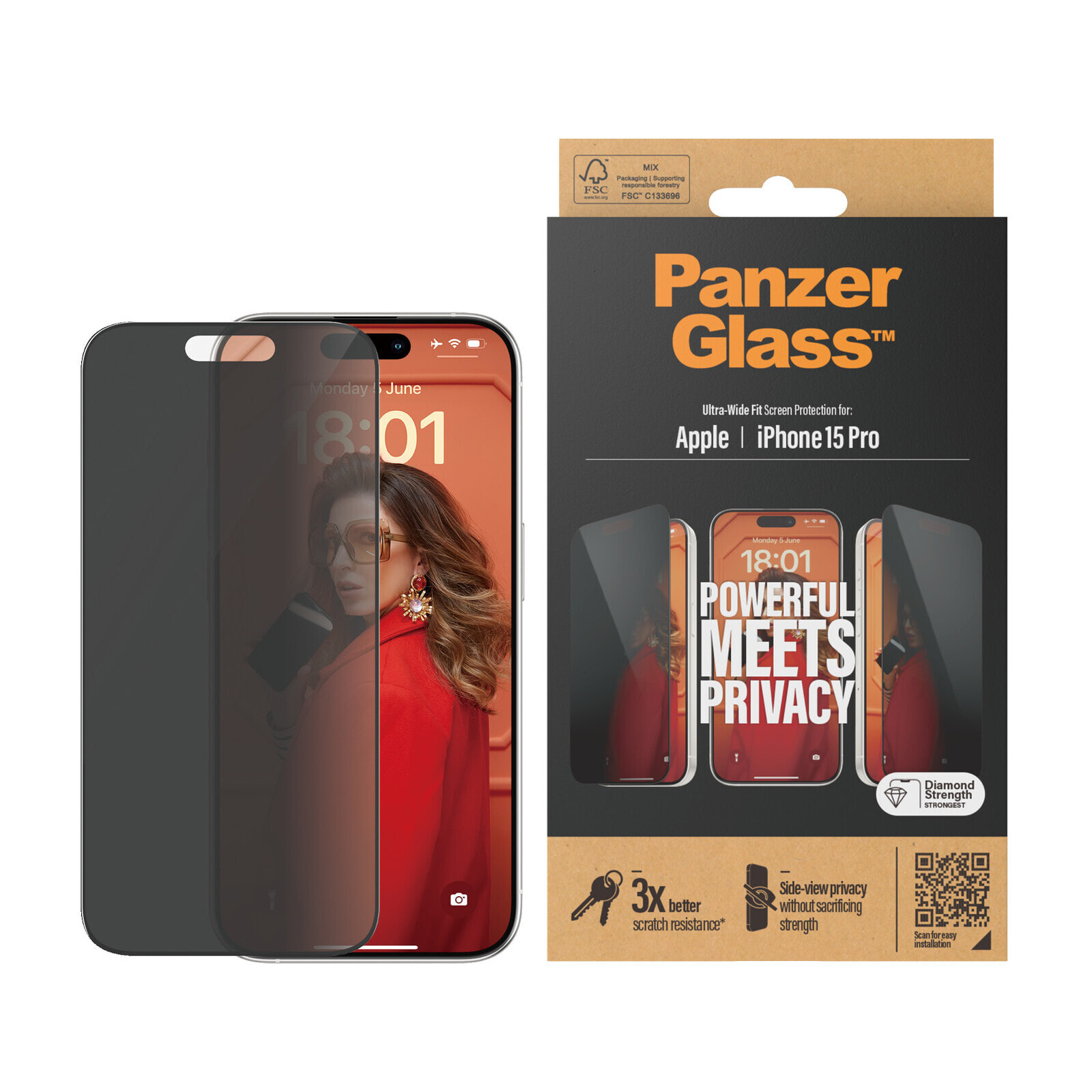 PanzerGlass Privacy Screen Protector iPhone 2023 6.1 Pro Ultra-Wide Fit Прозрачная защитная пленка Apple 1 шт P2826