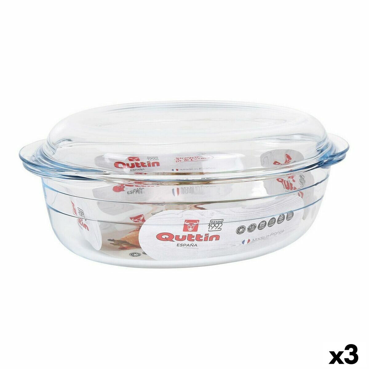 Casserole with lid Quttin 63095 Glass 33 x 20 x 13 cm (3L + 1L)