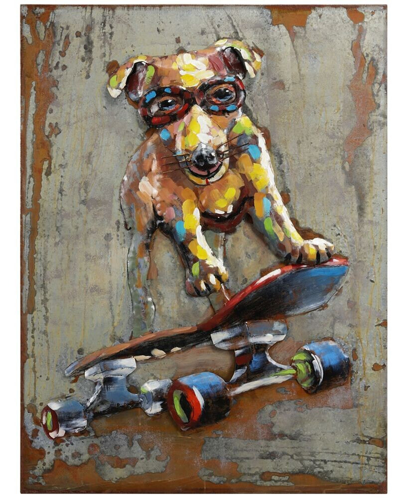 Empire Art Direct dog on skateboard Mixed Media Iron Hand Painted Dimensional Wall Art, 40