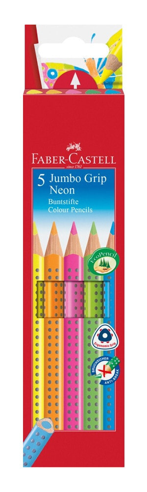 Faber-Castell Jumbo GRIP цветной карандаш 5 шт Синий, Зеленый, Оранжевый, Розовый, Желтый 110994