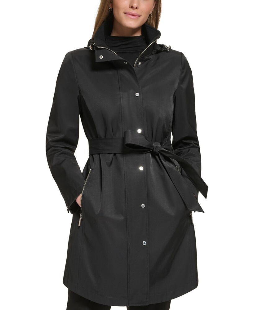 Calvin Klein women's Zip-Front Hooded Belted Raincoat
