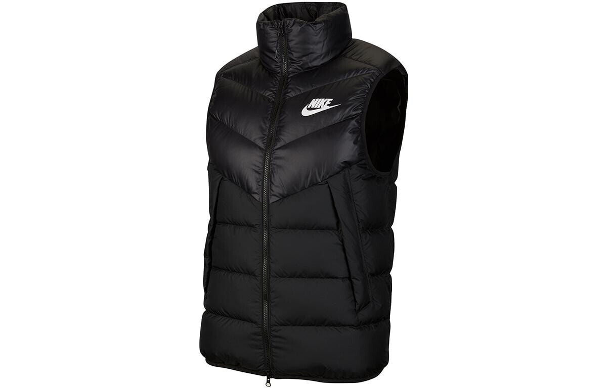 Nike Logo Windproof Stand Collar Down Vest Black