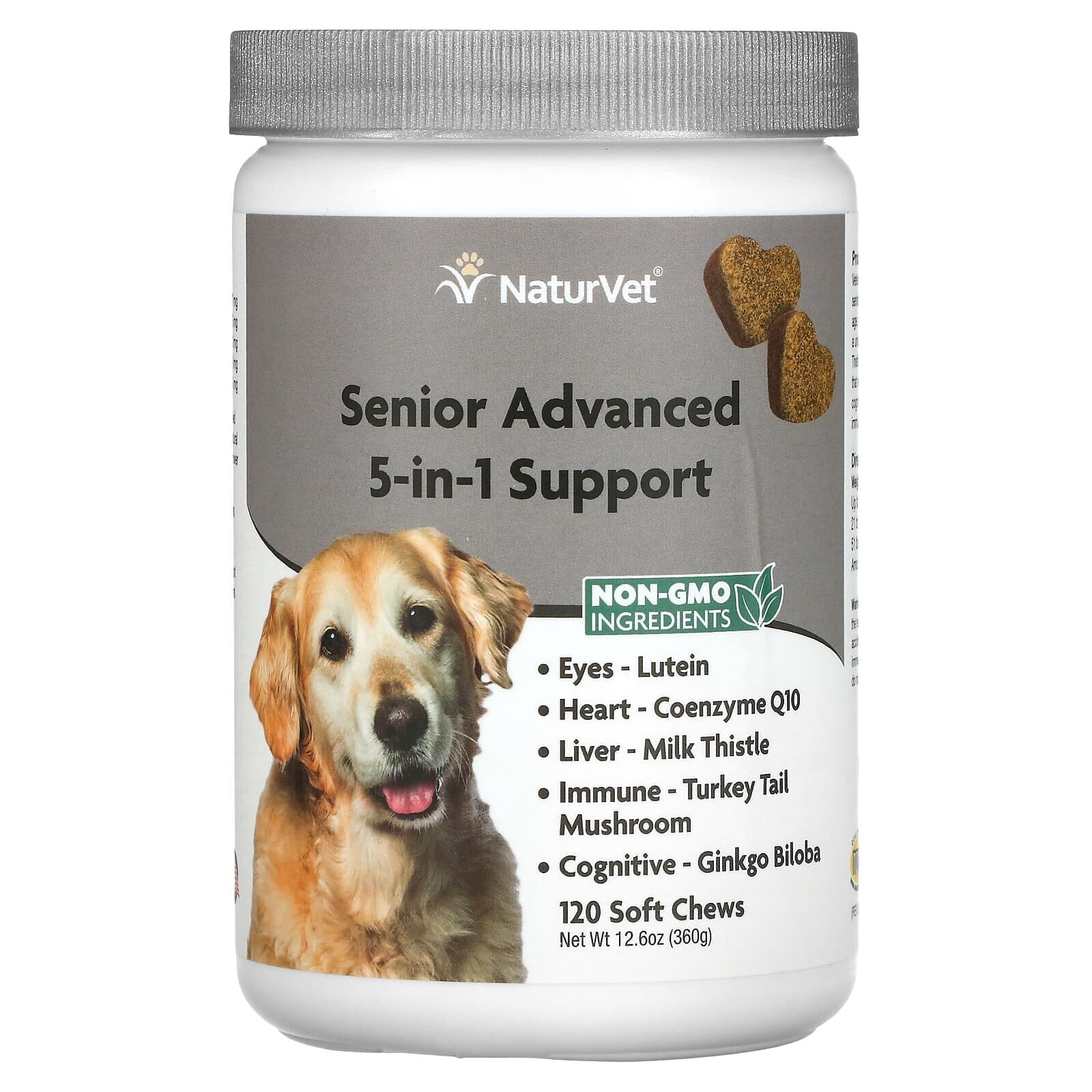 NaturVet, улучшенная поддержка 5-в-1 для пожилых животных, 120 жевательных таблеток, 360 г (12,6 унции)