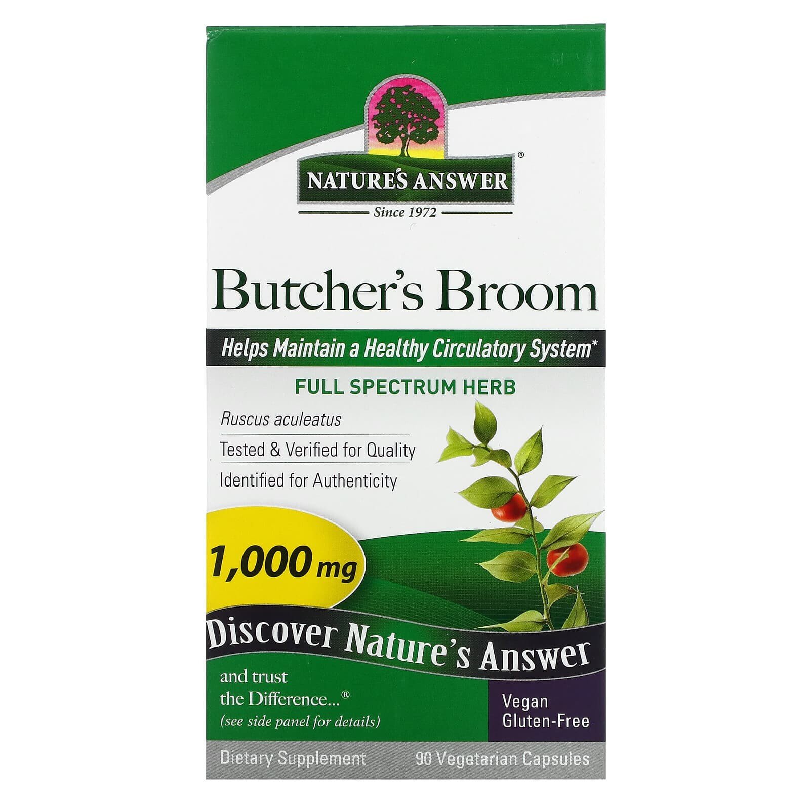 Butcher's Broom, 1,000 mg, 90 Vegetarian Capsules (500 mg per Capsule)