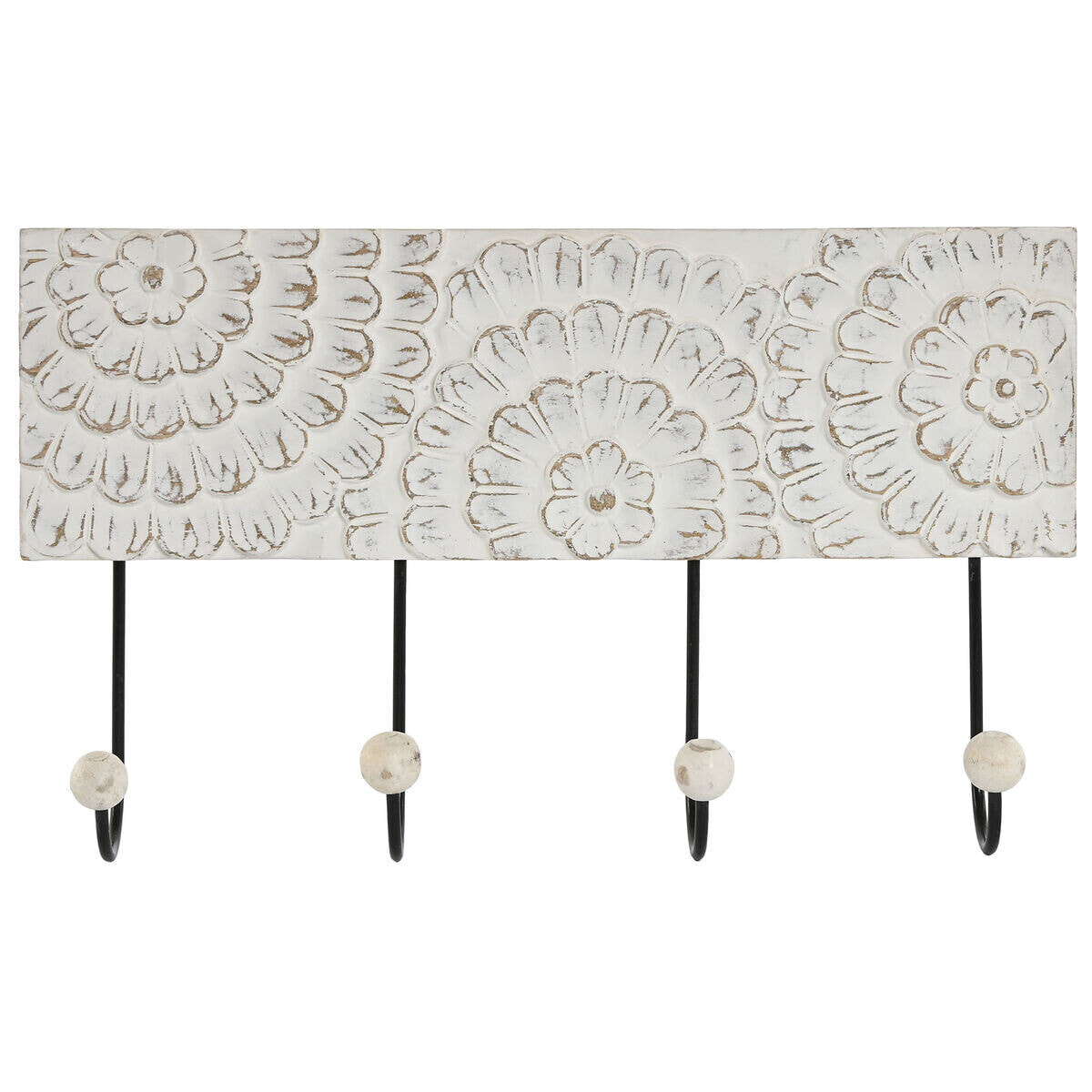 Wall mounted coat hanger Home ESPRIT White Black Metal MDF Wood Flower 40,5 x 7,5 x 23,5 cm