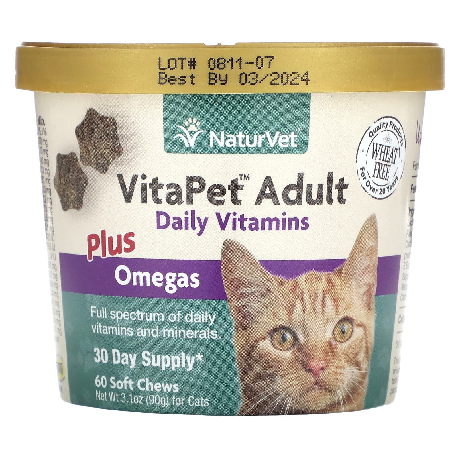 VitaPet Adult, Daily Vitamins + Omegas, For Cats, 60 Soft Chews, 3.1 oz (90 g)