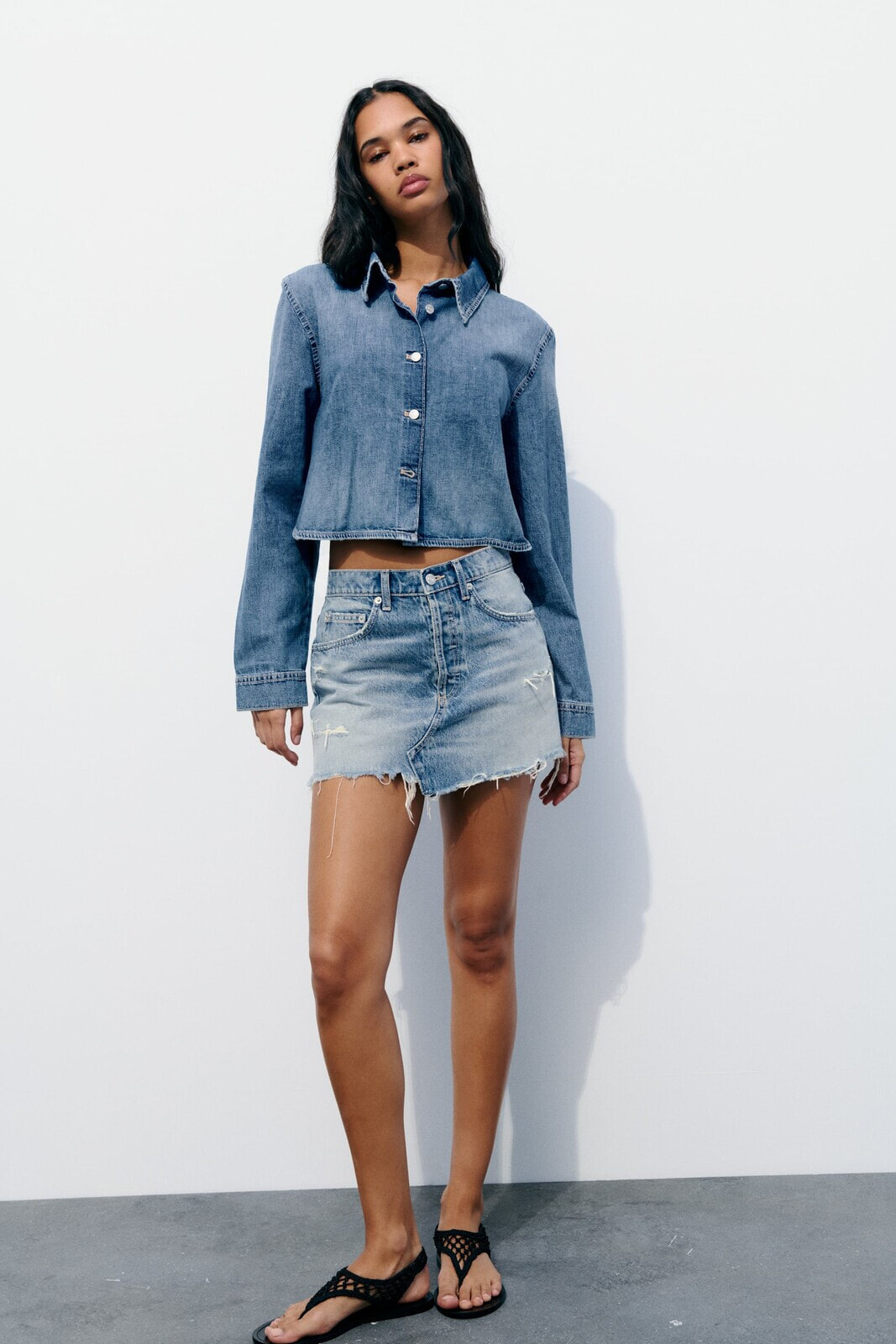 Trf open back denim shirt