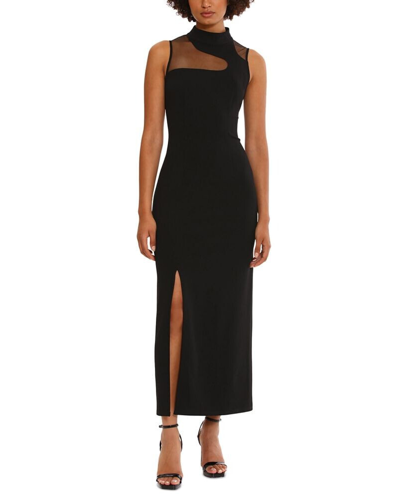 Donna Morgan women's Mock-Neck Sleeveless Slit-Front Dress