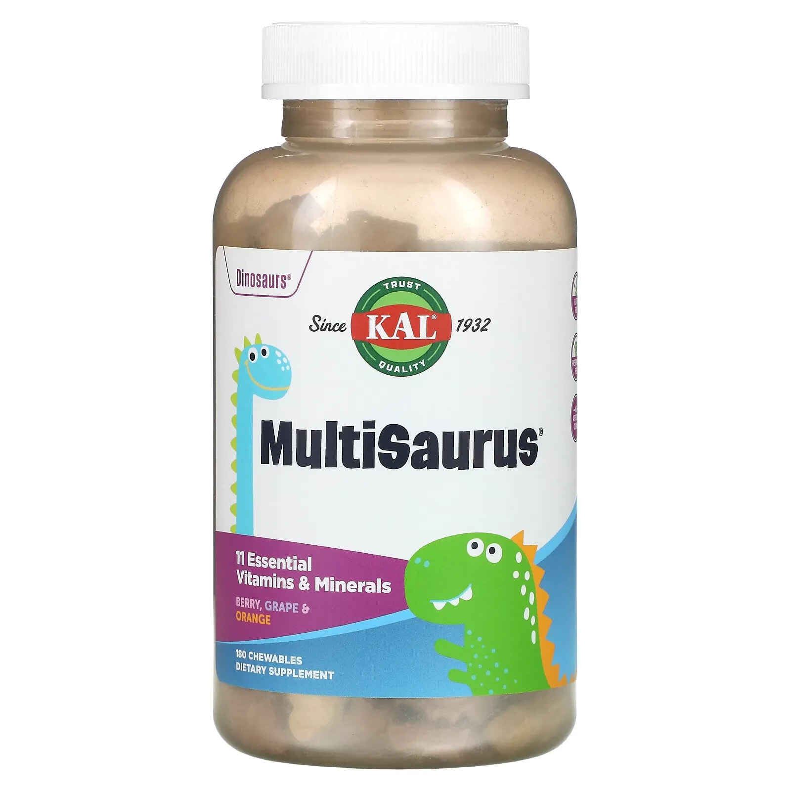 KAL Dinosaurs MultiSaurus Витаминно-минеральный комплекс для детей, со вкусом ягодного ассорти 90 жевательных таблеток