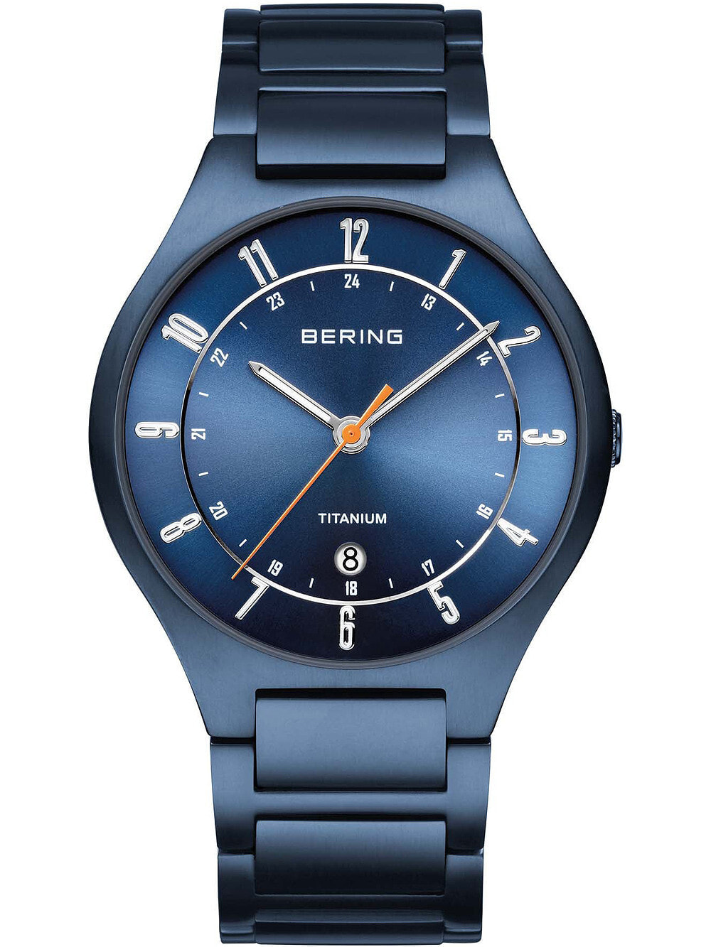 Мужские наручные часы с синим браслетом Bering 11739-797 Titanium mens 39mm 5ATM