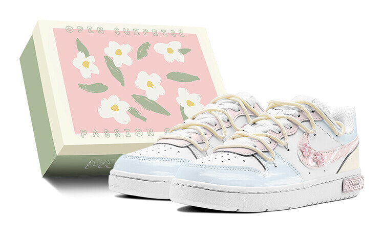 【定制球鞋】 Nike Court Borough Low 减龄穿搭 春和花屿 樱花少女 限定鞋盒 低帮 板鞋 女款 粉蓝 / Кроссовки Nike Court Borough Low BQ5448-100