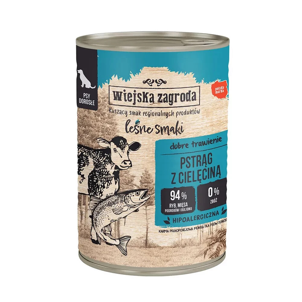 WIEJSKA ZAGRODA Forest flavors trout with veal wet dog food 400g