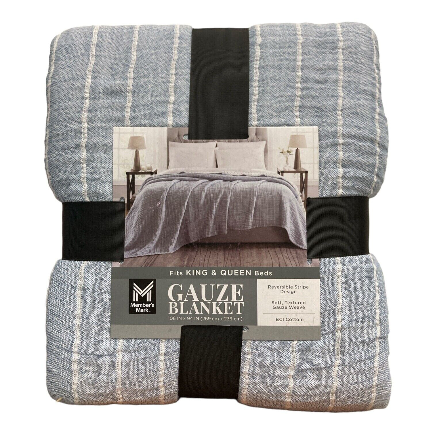 Member's Mark Reversible Gauze Matelasse Blanket, Queen/King (Blue)