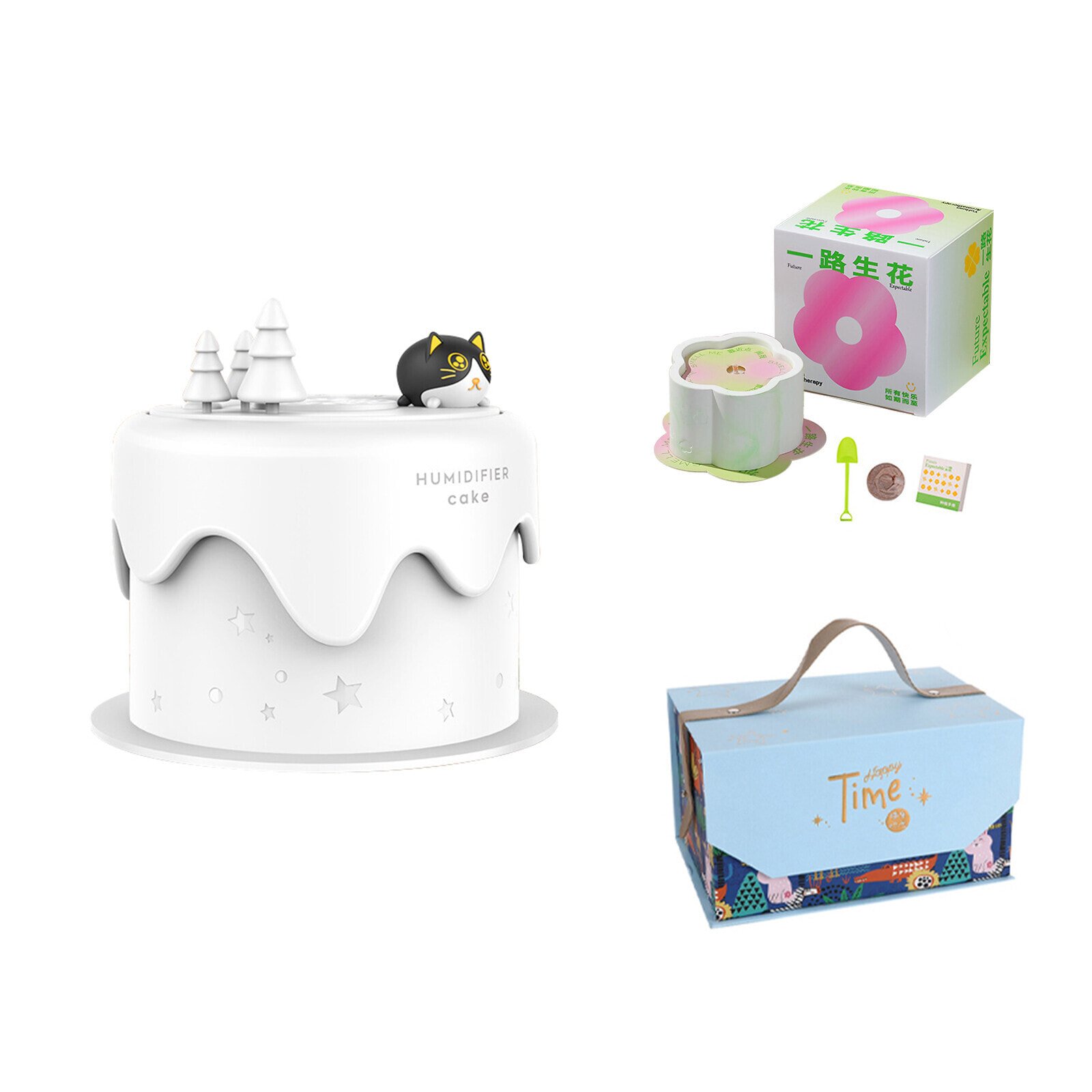 Cake humidifier charging model (white) + all the way to the flower aromatherapy blue hand-held gift box