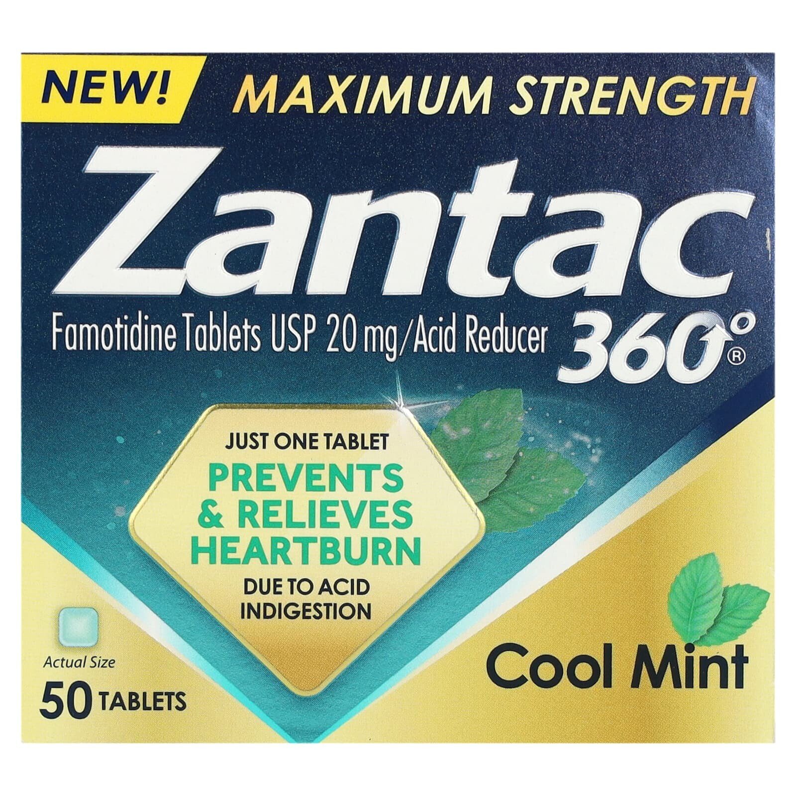 360°, Maximum Strength, Cool Mint, 50 Tablets