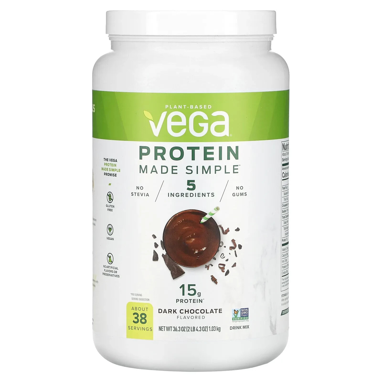 Vega, Plant-Based Protein Made Simple, Dark Chocolate, 2 lb 4.3 oz (1.03 kg)