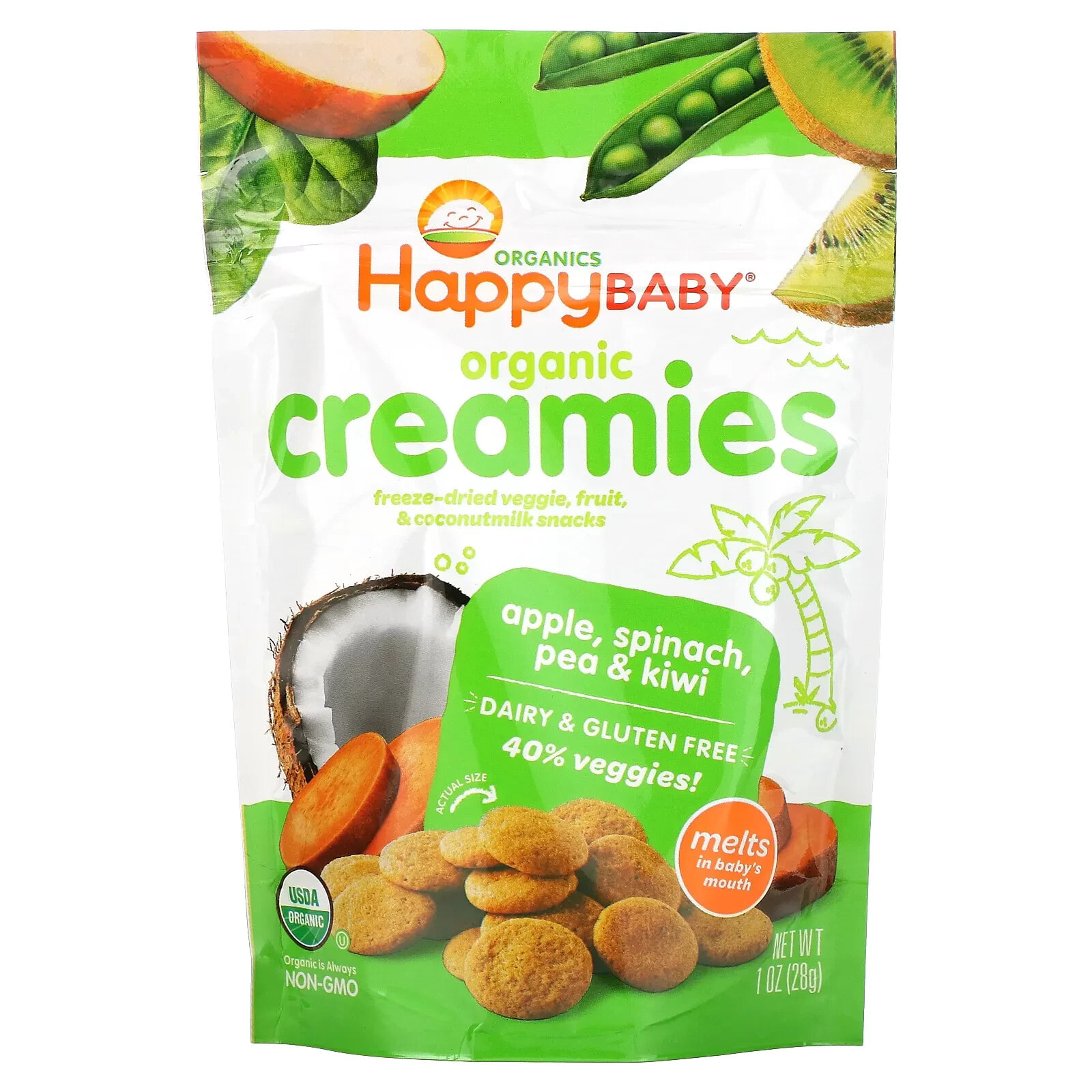 Organic Creamies, Freeze-Dried Veggie, Fruit & Coconut Milk Snacks, Strawberry, Raspberry & Carrot, 1 oz (28 g)