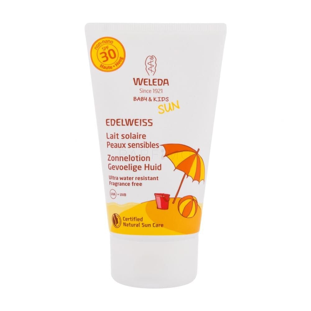 Weleda Baby & Kids Sun Edelweiss Sunscreen Sensitive SPF30 150 ml sonnenschutz wasserfest für Kinder