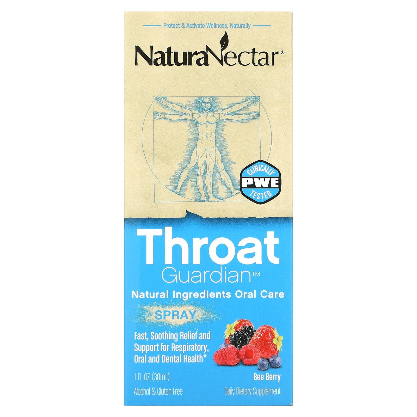 НатураНектар, Throat Guardian, спрей, «ягодная смесь», 1 мл (30 жидк. унций)