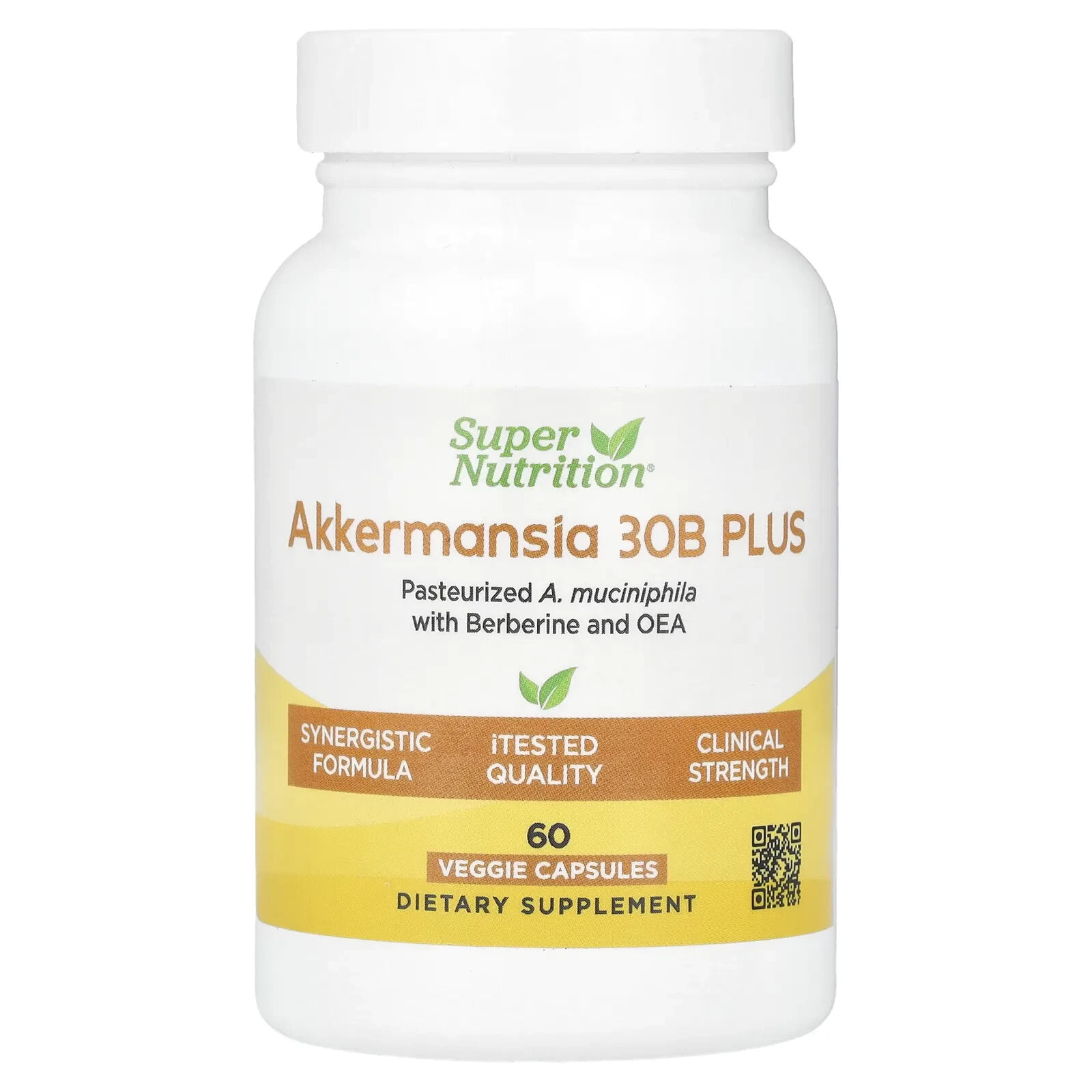 Akkermansia 30B PLUS Pasteurized A. Muciniphila with Berberine and OEA, 60 Veggie Capsules