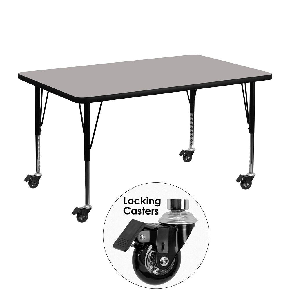 Flash Furniture mobile 30''W X 48''L Rectangular Grey Hp Laminate Activity Table - Height Adjustable Short Legs