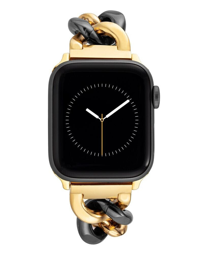 Anne Klein women's Black and Gold-Tone Alloy Chain Bracelet Compatible with 42/44/45/Ultra/Ultra 2 Apple Watch