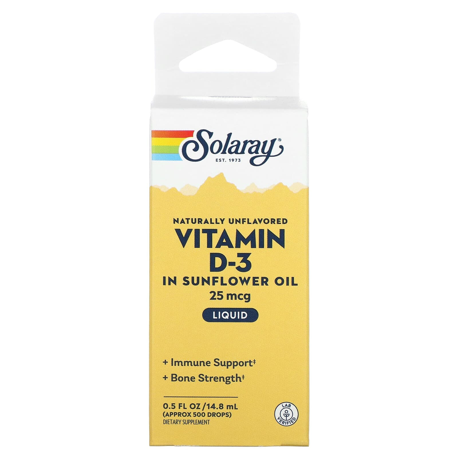 Solaray, Витамин D3 в подсолнечном масле, без добавок, 25 мкг, 14,8 мл (0,5 жидк. Унции)