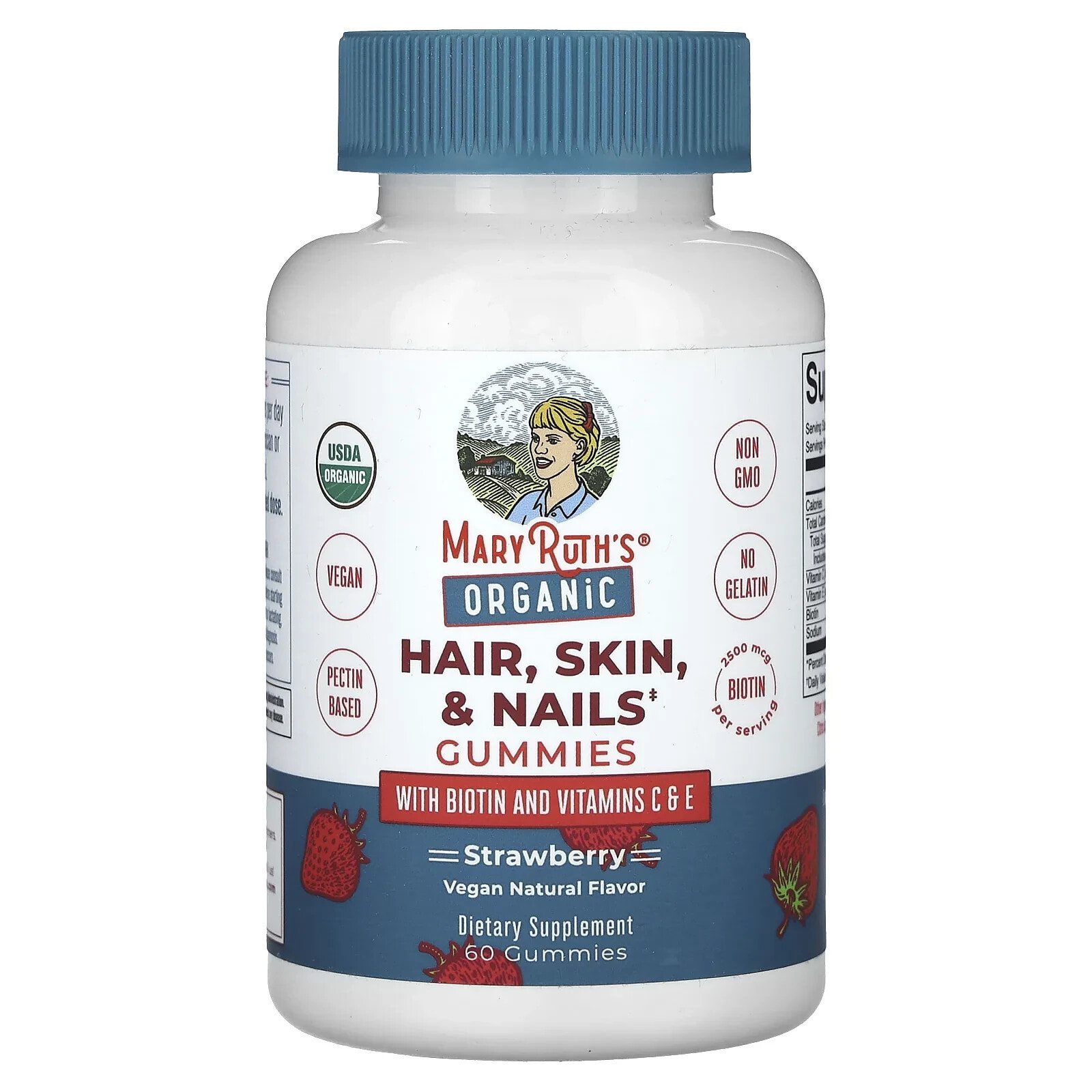 Organic Hair, Skin & Nails Gummies, Strawberry, 2,500 mcg, 60 Gummies (1,250 mcg Per Gummy)