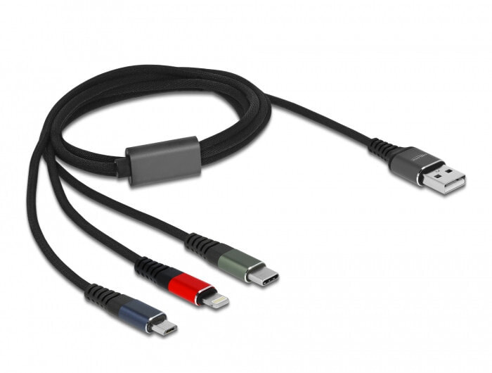 Компьютерный разъем или переходник DeLOCK 87277, 1 m, USB A, Micro-USB B/Lightning/Apple 30-pin, USB 2.0, Green, Black, Red, Blue