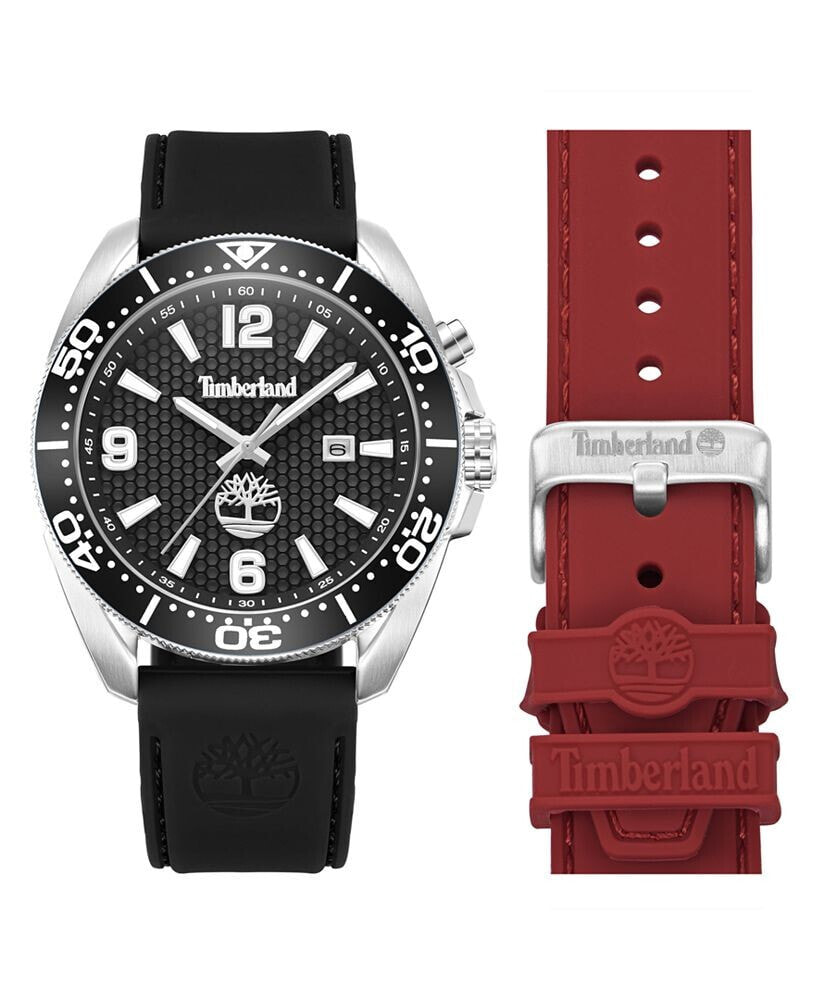 Timberland men's Quartz Carrigan Black Silicone Watch 44mm Set