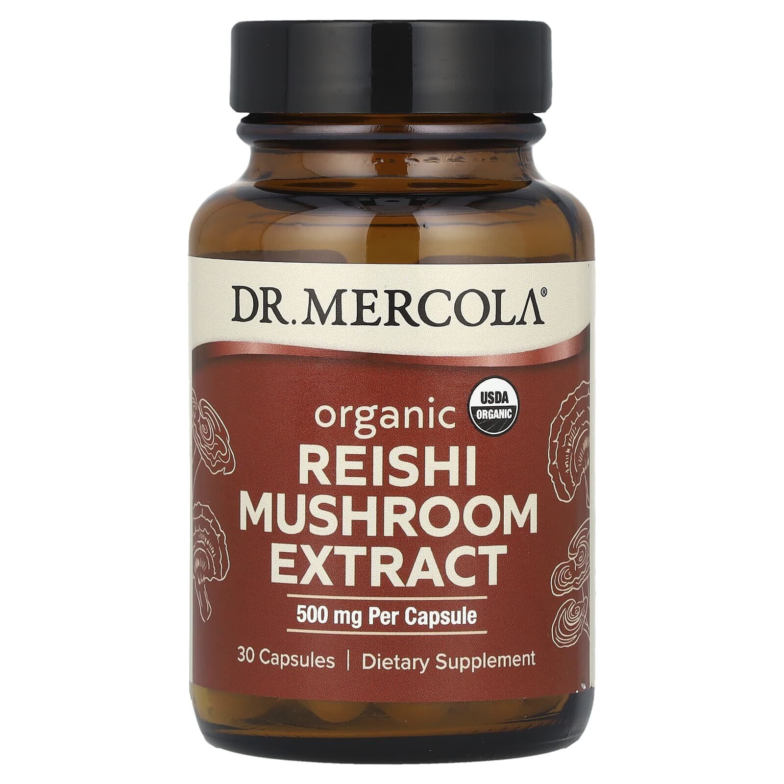 Organic Reishi Mushroom Extract , 500 mg, 30 Capsules