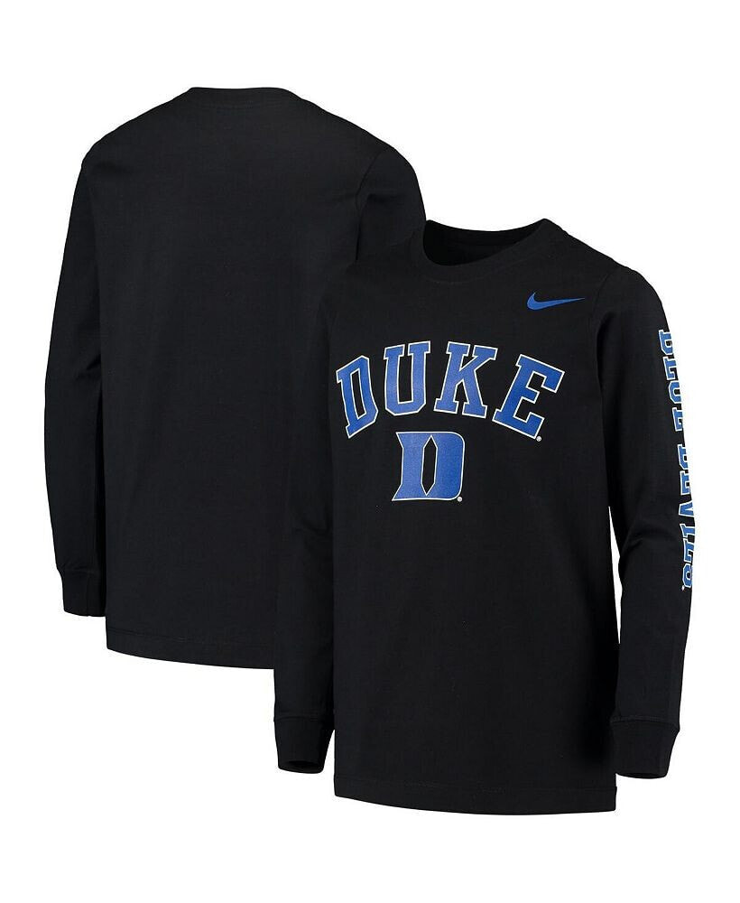 Nike big Boys Black Duke Blue Devils Arch & Logo 2-Hit Long Sleeve T-shirt