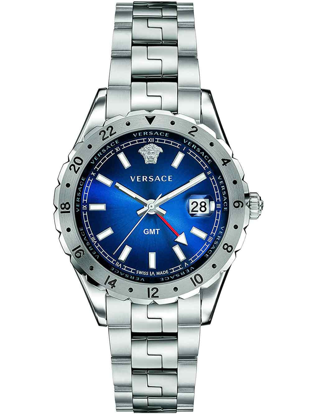 Мужские наручные часы с серебряным браслетом Versace V11010015 Hellenyium GMT mens watch 42mm 5ATM