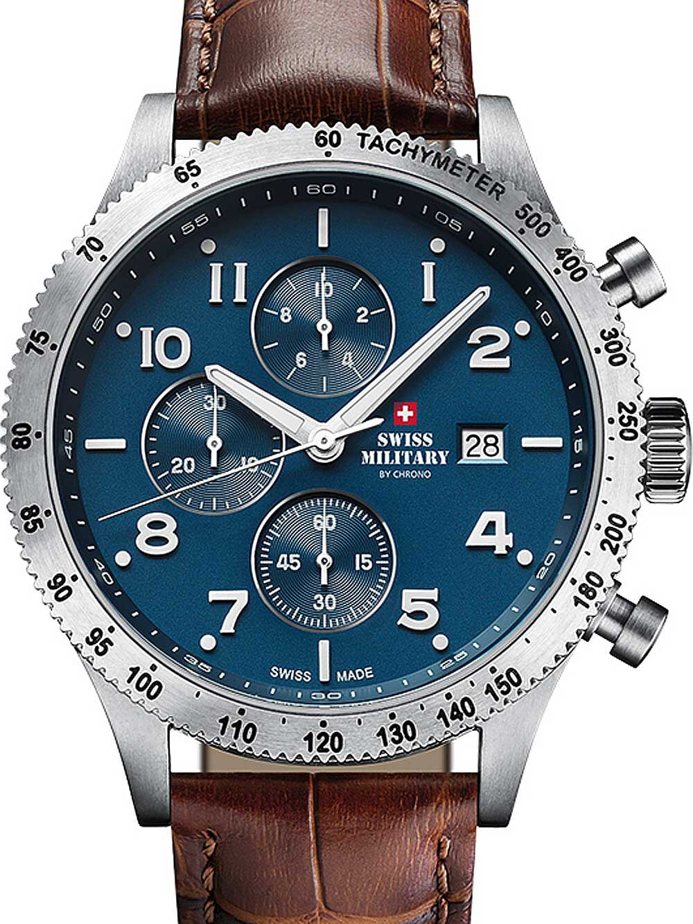 Мужские наручные часы с коричневым кожаным ремешком Swiss Military SM34084.06 chrono 42 mm 10ATM