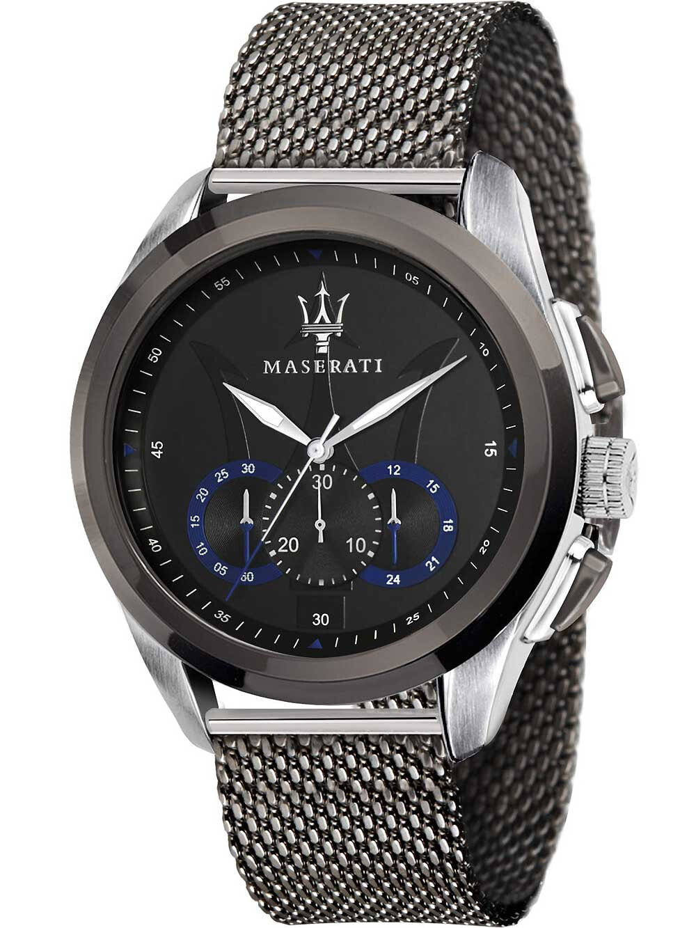 Мужские наручные часы с серебряным браслетом Maserati R8873612006 Traguardo chronograph 45mm 10ATM