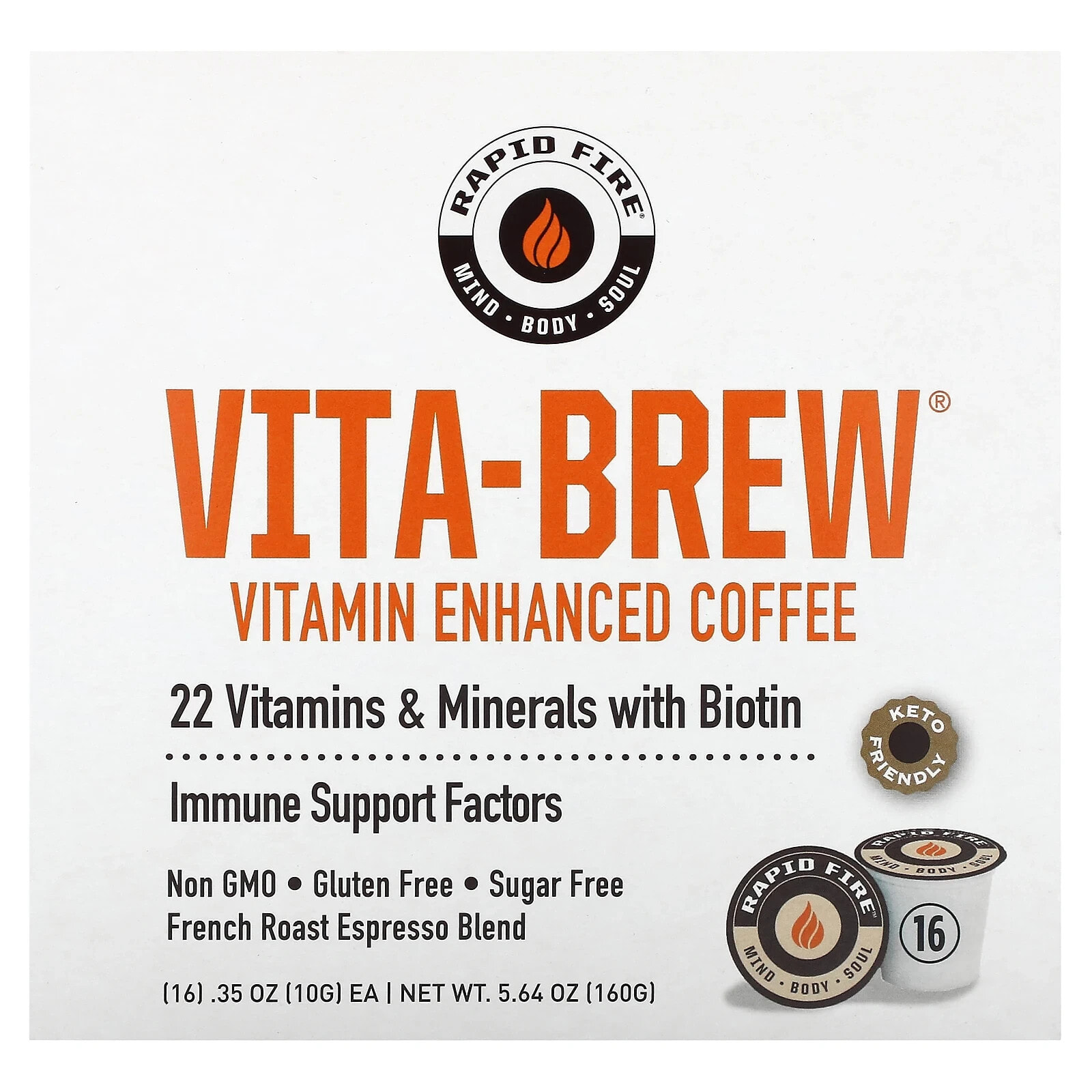 Vita-Brew, Vitamin Enhanced Coffee, French Roast Espresso Blend, 16 K-Cup, 0.35 oz (10 g) Each