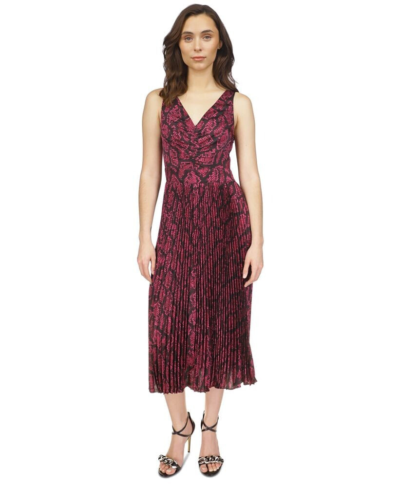 Michael Kors women's Snakeskin-Print Pleated Midi Dress