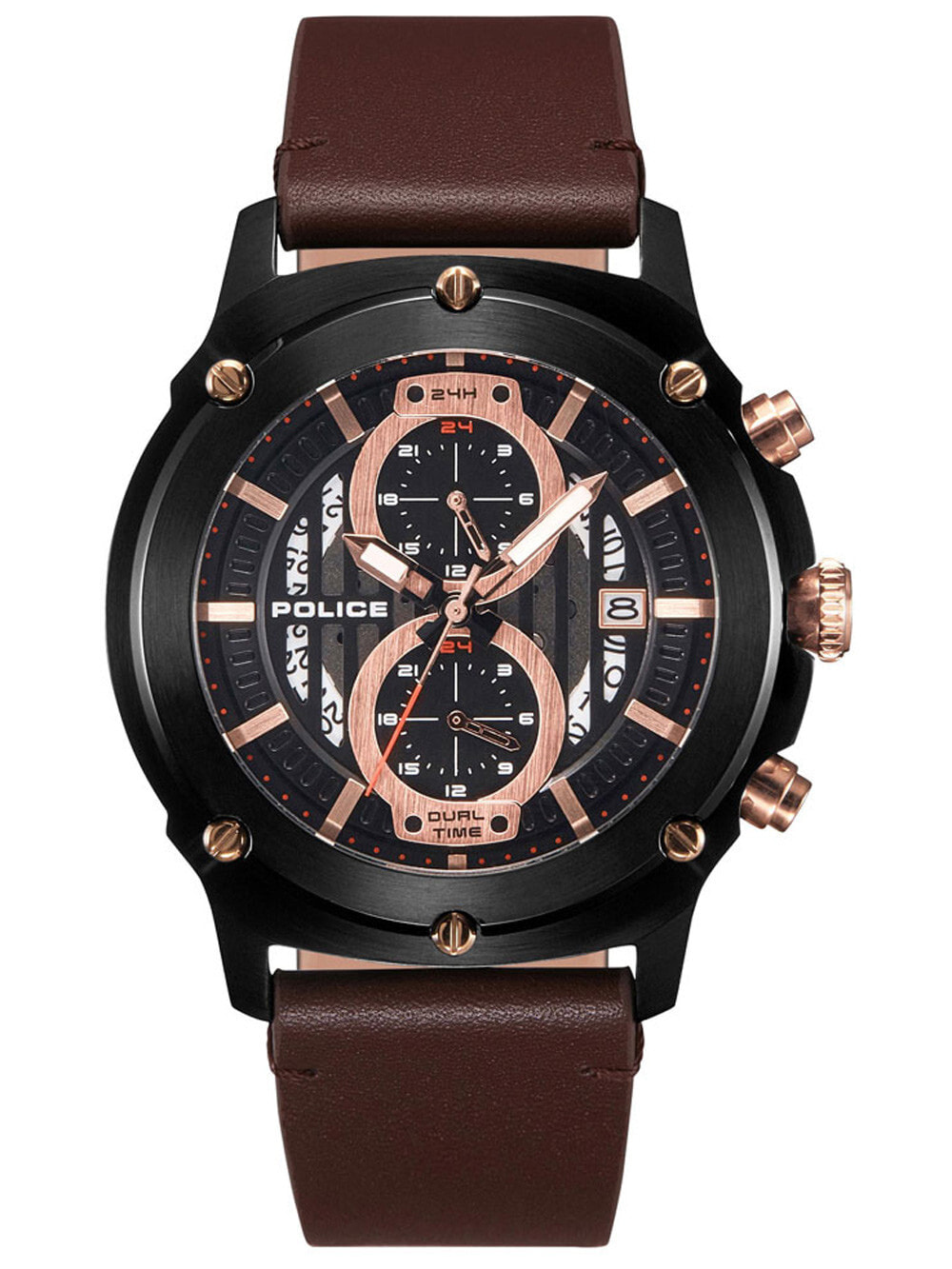 Мужские наручные часы с коричневым кожаным ремешком Police PL15917JSB.02A Lulworth 47mm 5ATM