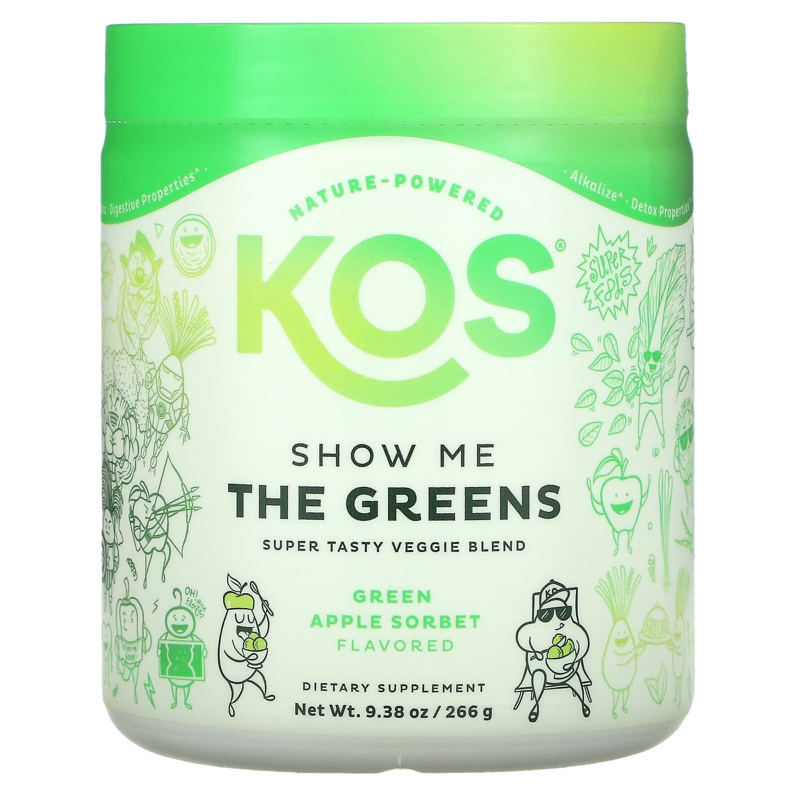 КОС, Show Me The Greens, супервкусная вегетарианская смесь, сорбет из зеленого яблока, 266 г (9,38 унции)