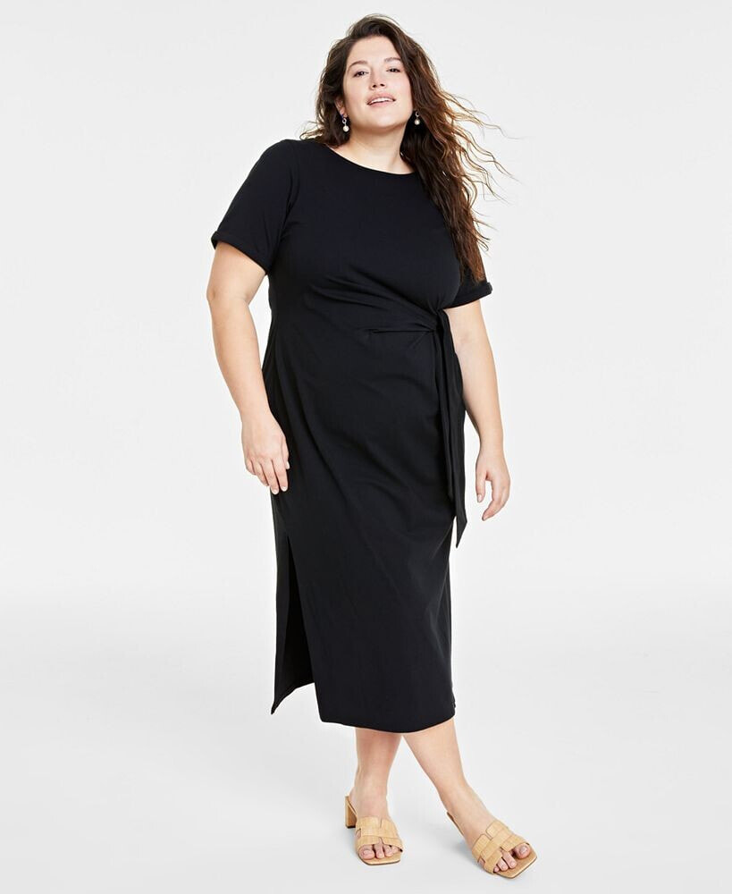 On 34th plus Size Side-Tie Knit Midi Dress, Created for Macy's